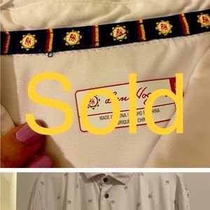 BenHogan#Golf Shirt white w light blue palm trees-Crafted w excellence-top-notch